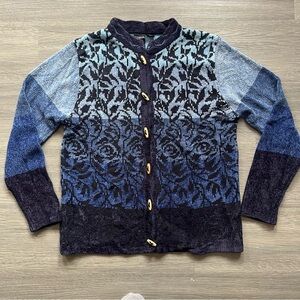 Erika Blue and Black Floral Striped Patterned Cardigan